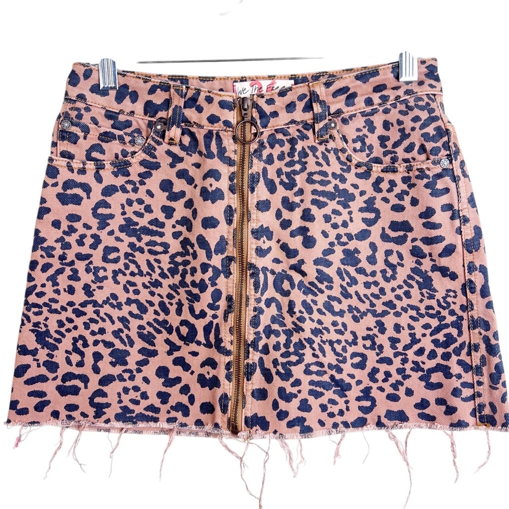 We The Free Cheetah Print Mini Denim Skirt Size 26 - Picture 1 of 8